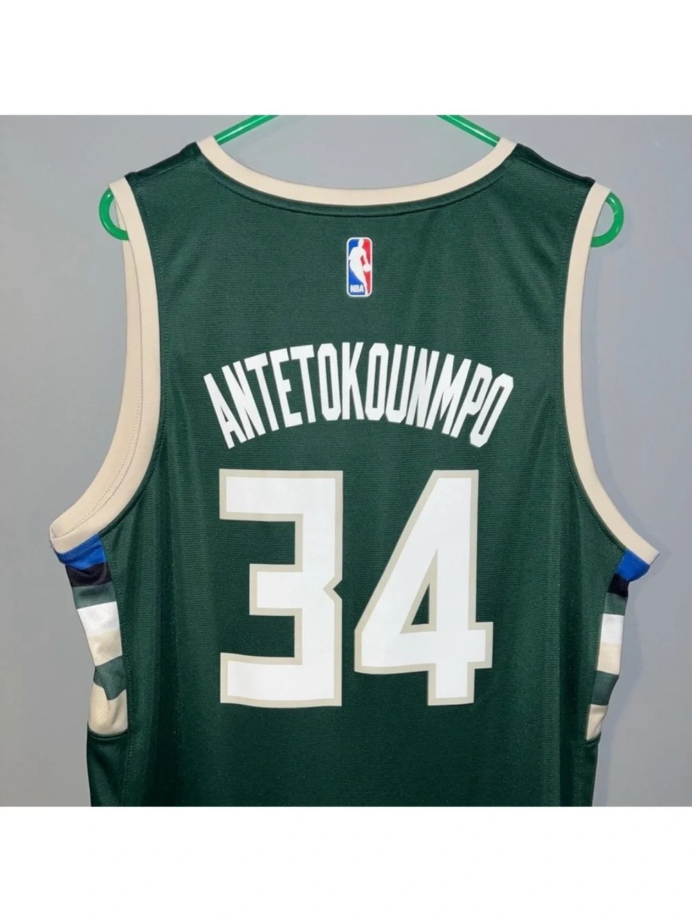 Milwaukee Bucks Giannis Antetokounmpo No. 34 Green + Cream NBA Basketball Jersey